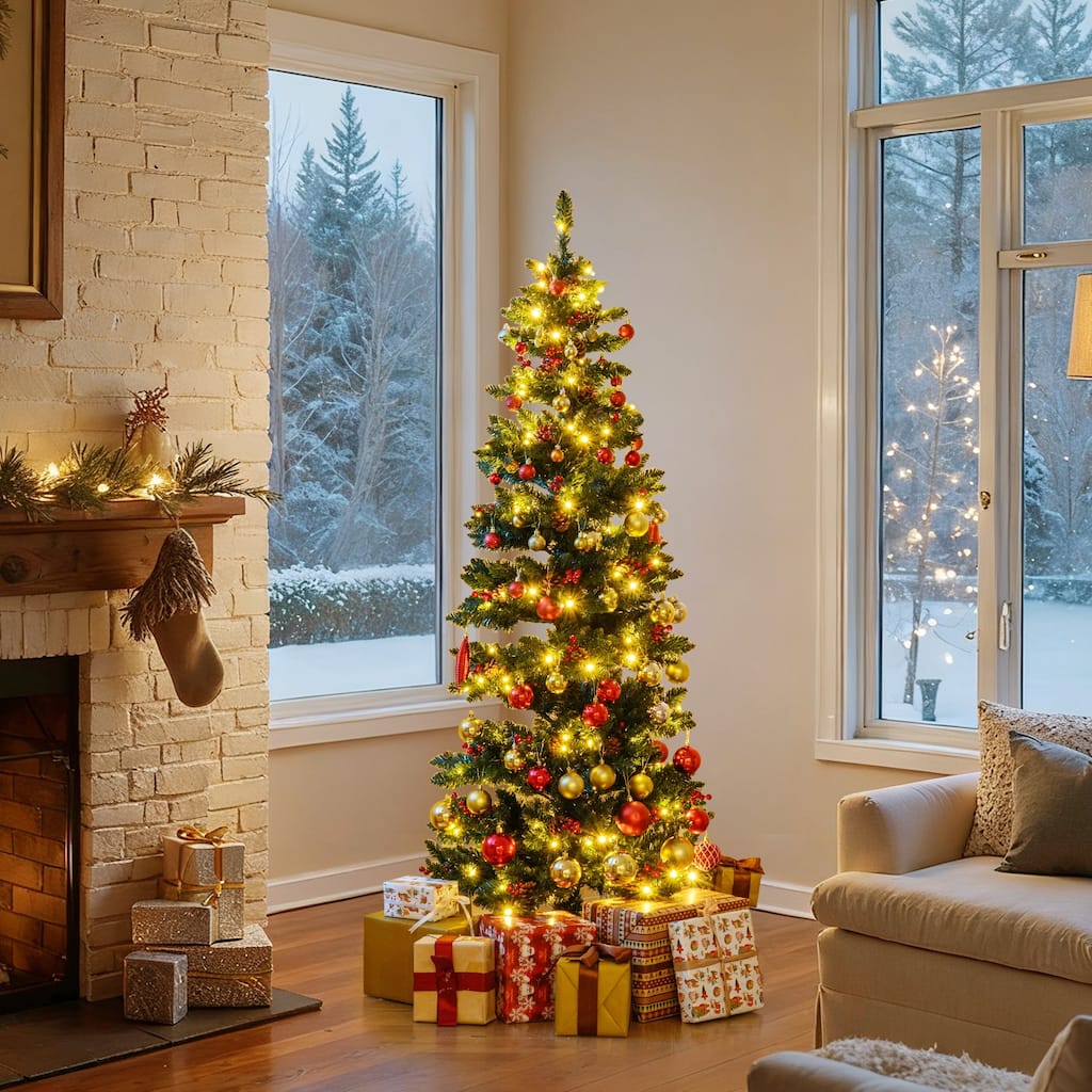 Gymax Pre-Lit Artificial Christmas Tree w/ 791 Branch Tips Warm White