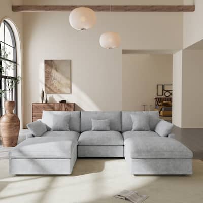 Modular Sectional Sofa Cloud Couch, 119.29" Oversized U Shaped Couch with Chaise Ottomans for Living Room