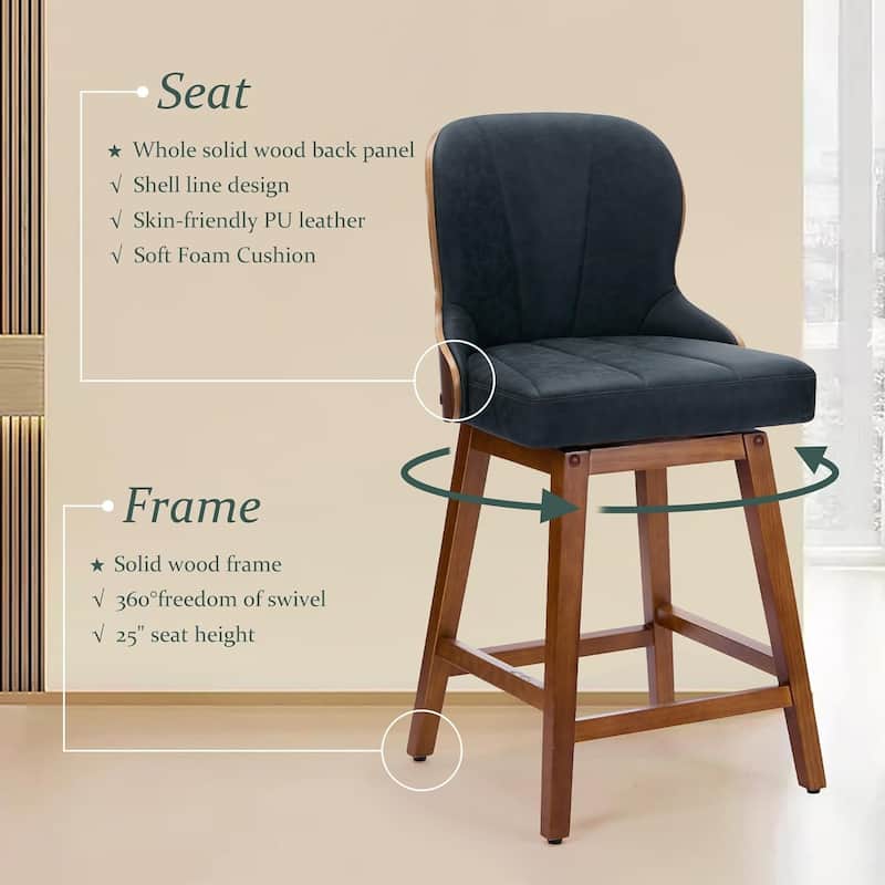 XINMICS 26 Inches Counter Height Bar Stools, Swivel PU Leather Bar Stools with Bentwood Backs, Set of 2/3 - N/A