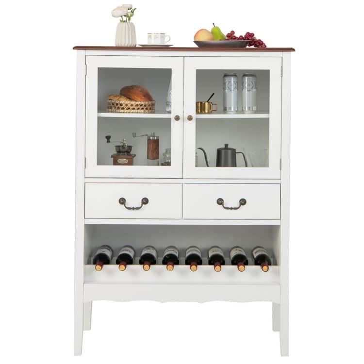 Sideboard Buffet Cabinet with 2 Tempered Glass Doors-White - 36” x 16” x 50”