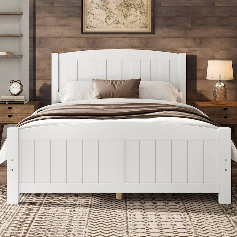 Full Size Platform Bed, Solid Wood Platform Bed with Support Slats and Strong Structure, No Box Spring Needed, White