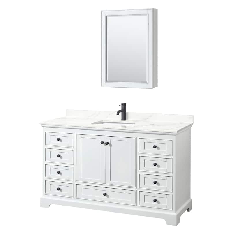 Deborah 60-inch Single Vanity, Quartz Top, Medicine Cabinet - White, Black Trim, Giotto Quartz Top