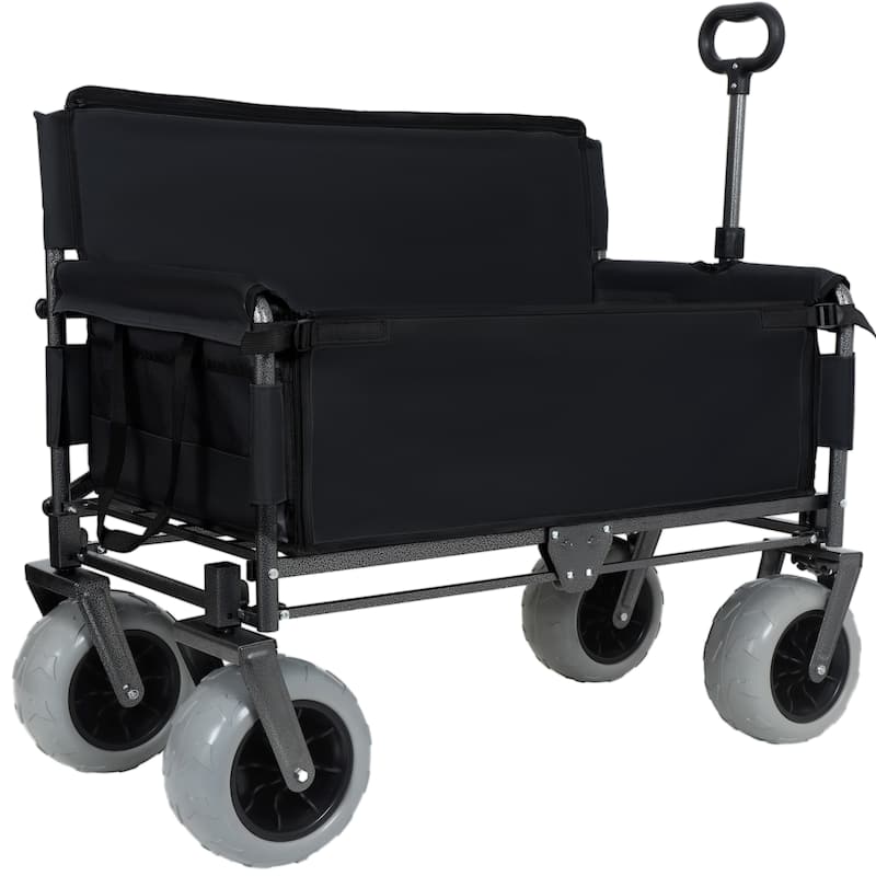 Folding Wagon with Bench Seat & 500 lbs Capacity-3-in-1 Collapsible Utility Cart with All-Terrain Beach Tires for Camping