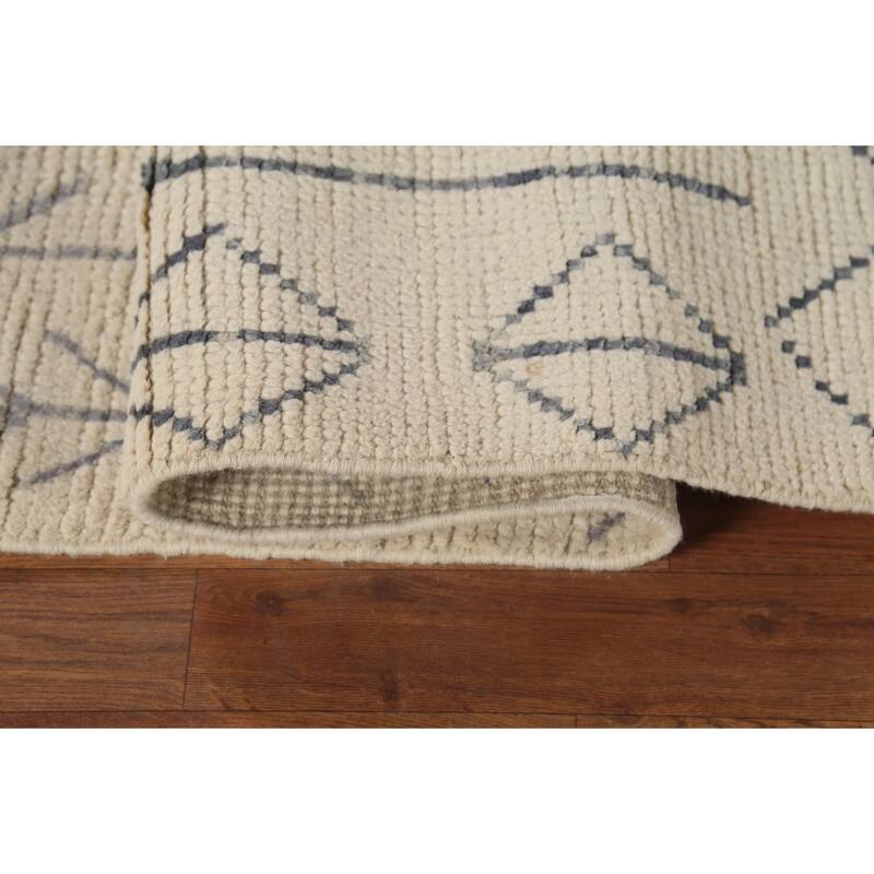 Ivory Moroccan Area Rug Handmade Geometric Wool Carpet - 5'11"x 9'10"