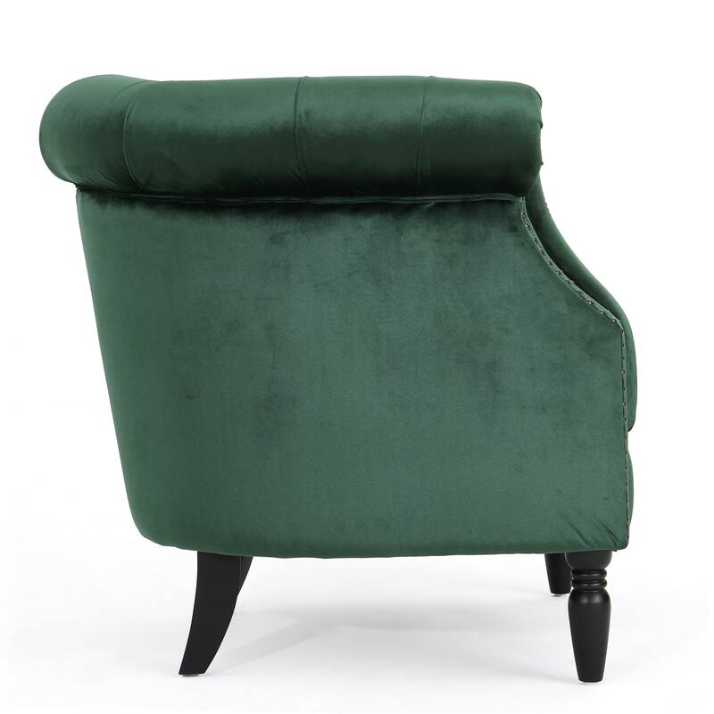 Roomfitters Tufted Upholstered Club Chair, Elegant Rolled-Arm Accent Armchair with Nailhead Trim for Living Spaces