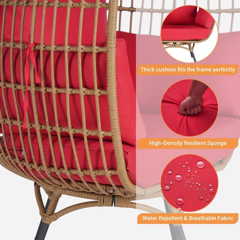 SANSTAR Patio Oversized Swivel Brown Wicker Egg Chair with Cushions