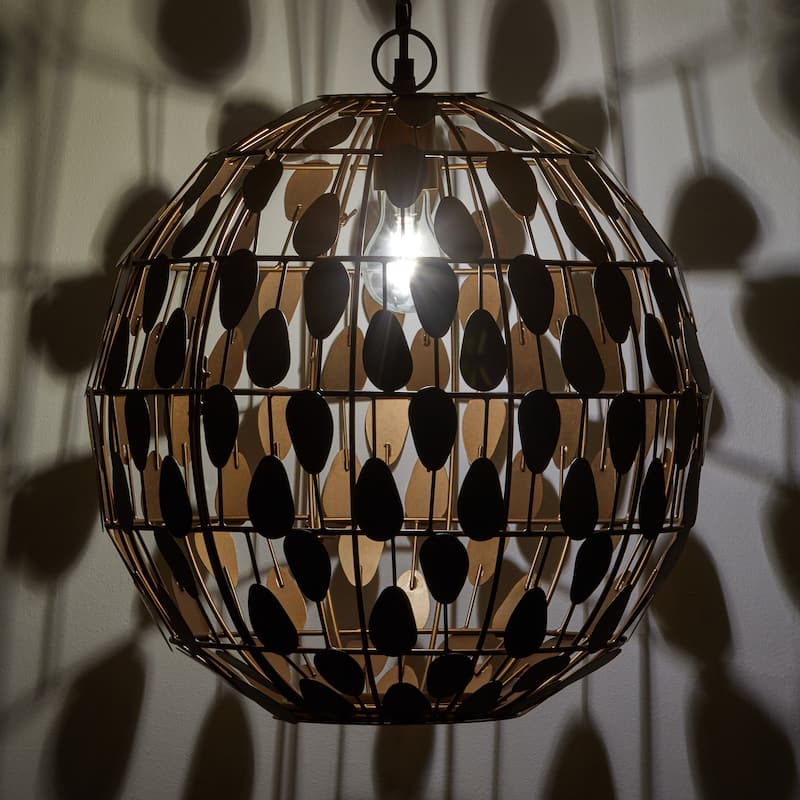 Lena River of Goods Gold Metal 16-Inch Pendant Light with Adjustable Hanging Cord - 16" x 16" x 18/77"