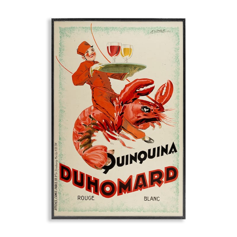 Stupell Vintage Lobster Advertisement Framed Giclee Art Design By Marcus Jules - 12 x 18 - Black