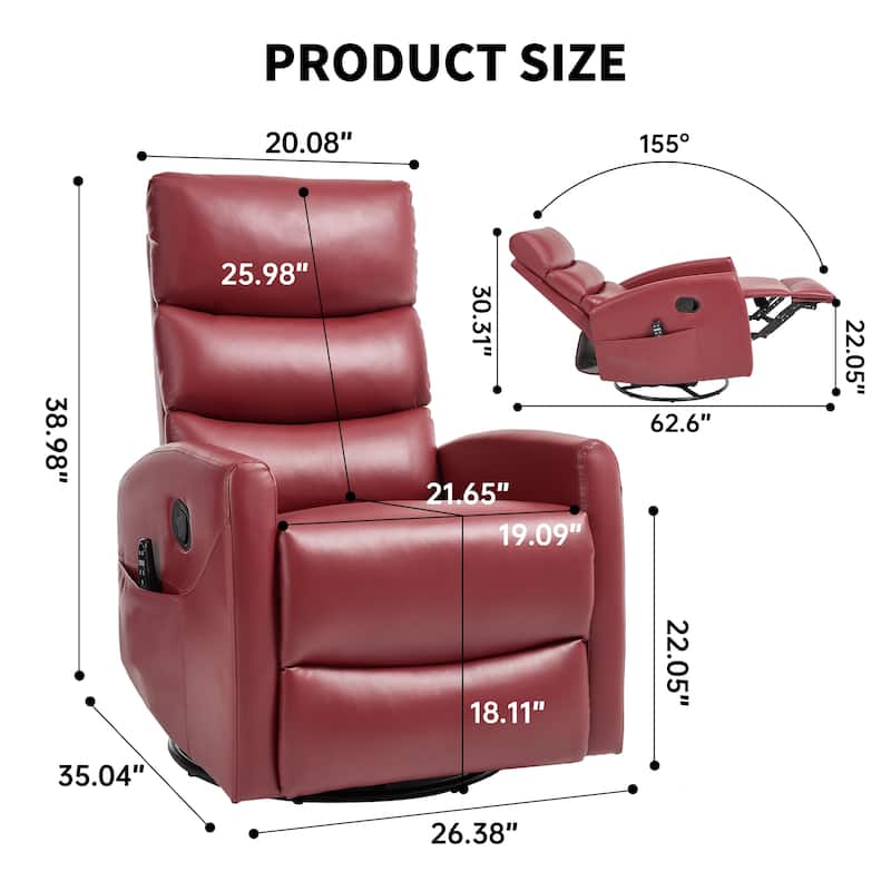360° Swivel Rocking Recliner with Heat & Massage in Faux Leather