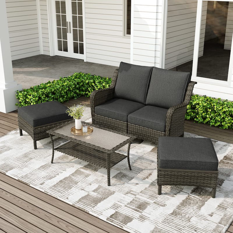 Outdoor Rattan Sectional Sofa Set With Ottoman