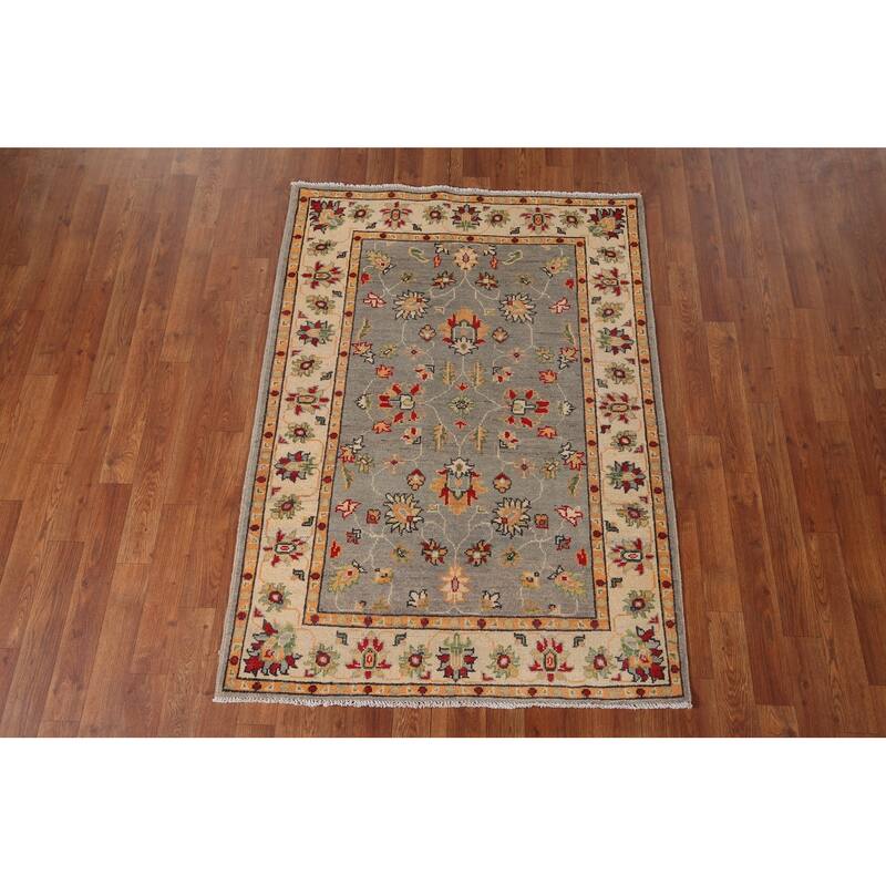 Floral Oushak Oriental Accent Rug Hand-Knotted Wool Carpet - 3'6" x 4'9"