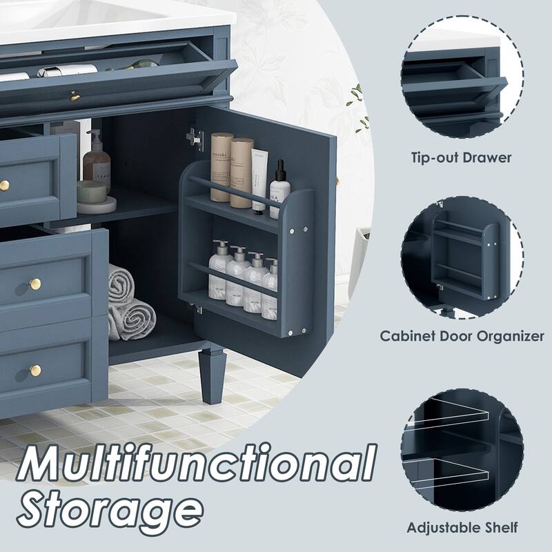 30''/36'' Bathroom Vanity with Top Sink, Modern Bathroom Storage Cabinet with 2 Drawers, a Tip-out Drawer & Adjustable Shelf