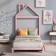 preview thumbnail 2 of 7, Pink Twin Size Wood Platform Bed with House-shaped Headboard