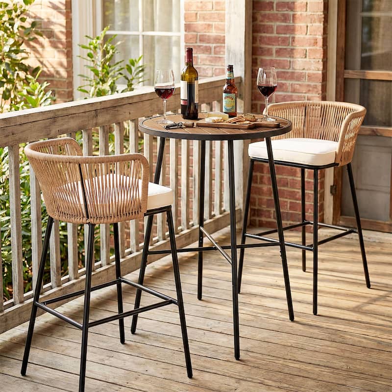 Costway 41” Bar Height Patio Table with Acacia Wood Top, Metal Frame - See Details