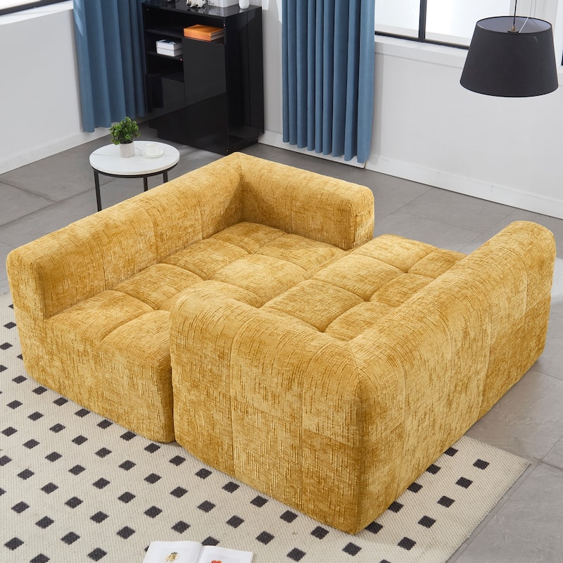 Chenille Loveseat Sofa Upholstered Deep Seat Sofa, Lounge Couch Corner Sofa Minimalist Modular Couches for Apartment