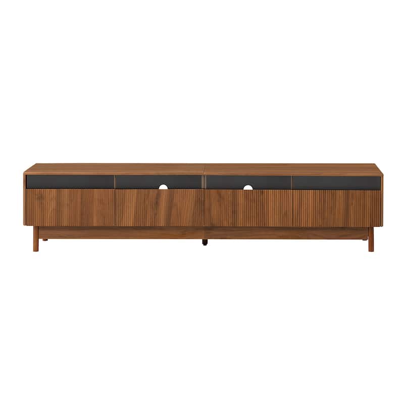 TV Stand for TVs up to 85", Mid Century Modern Entertainment Center with Glass Drawers, Wood TV Console Table