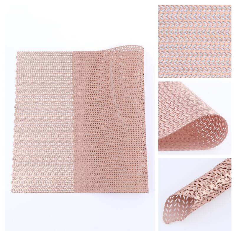Farmhouse Placemats Set of 8 PVC Placemats for Dining Table Decor Indoor Outdoor Kitchen Table Mat Wipe Clean - 18*12in - Rose Gold
