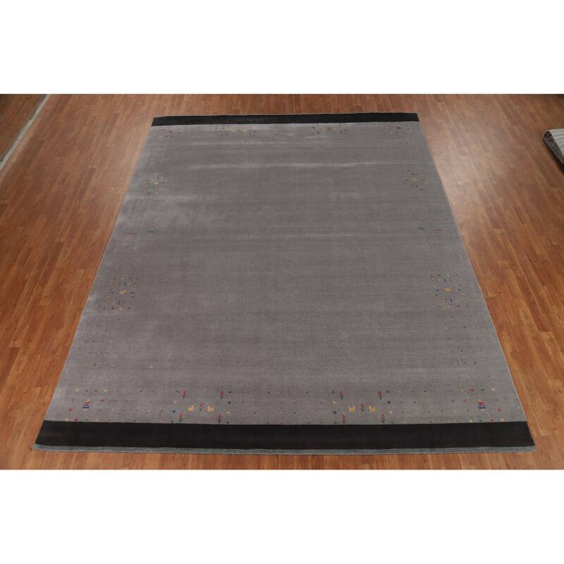 Gray Gabbeh Oriental Area Rug Handmade Wool Carpet - 9'4" x 11'9"