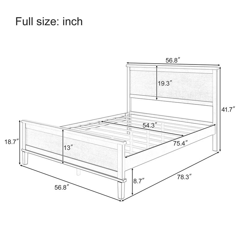 Wood Platform Bed with Headboard and Wood Slat Support