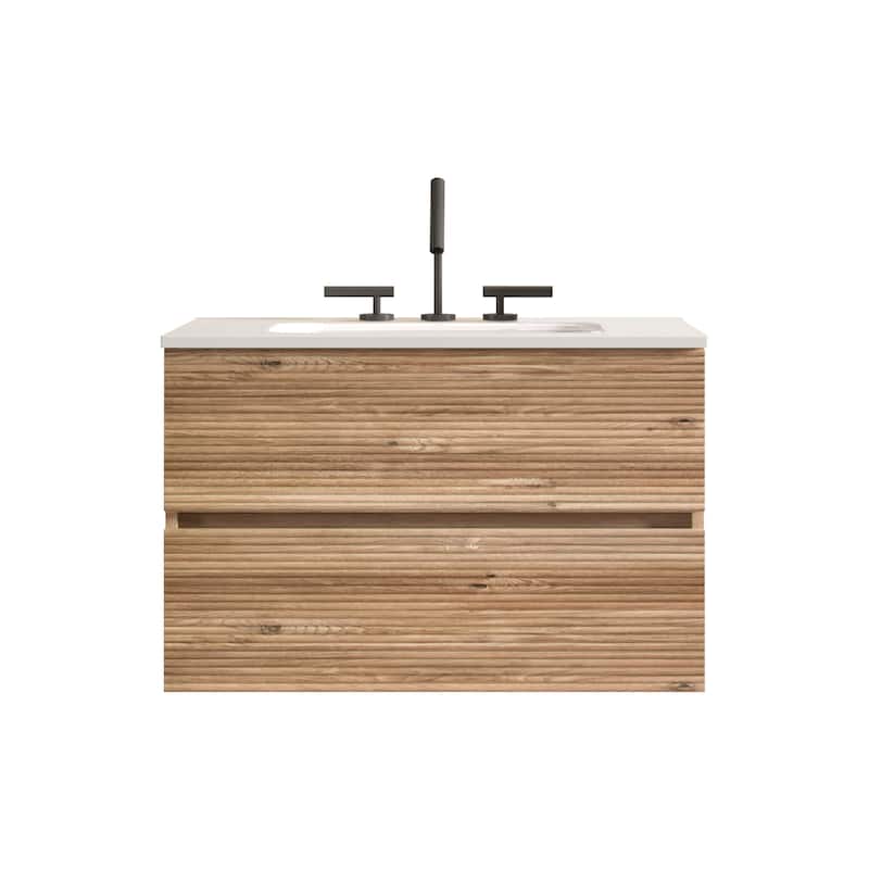 30" Wall-Mounted Bathroom Vanity with Integrated Ceramic Sink & Overflow, Large Storage Floating Cabinet