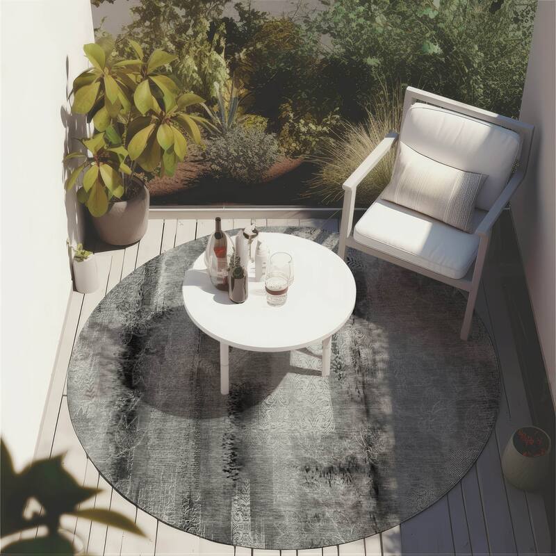 Machine Washable Indoor/ Outdoor Modern Imprints Chantille Rug - Gray - 8' x 8'