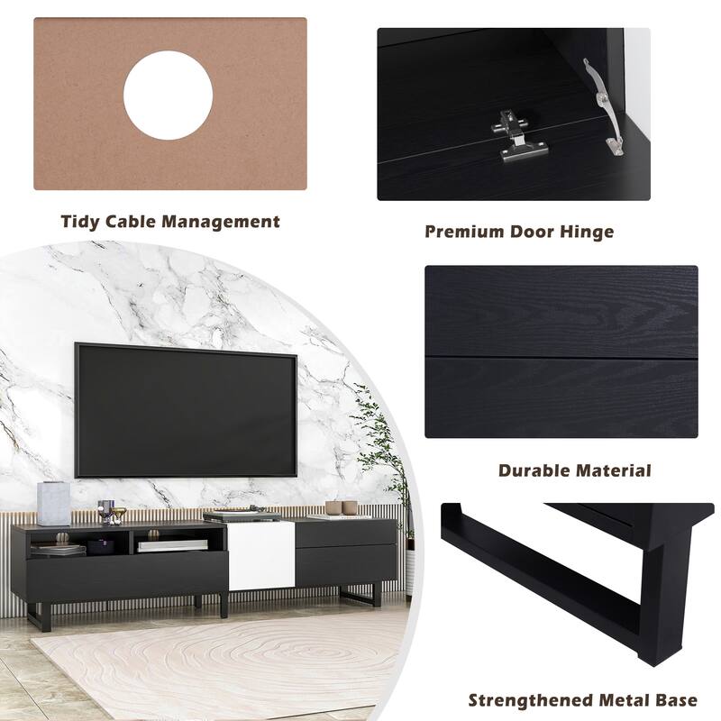 Modern TV Stand for 80-Inch TVs with Double Storage Space and Drop-Down Doors