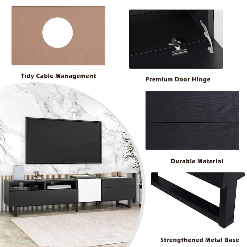 Modern TV Stand Media Console For 80 inch TV With Double Storage Space - 15.00 x 70.90 x 19.70