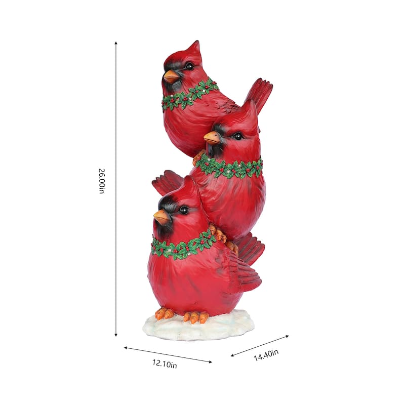 LED Lighted 3 Stacking Cardinals Christmas Figurine - 26"