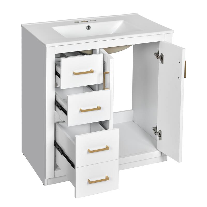60'' Freestanding Bathroom Vanity Set with White Integrated Ceramic Sink - 60'' x 18.3'' x 34''