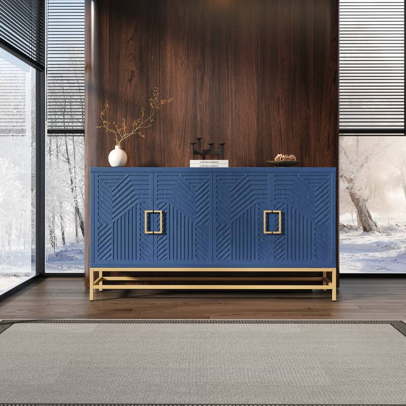 Homy Casa Modern Navy Sideboard Buffet Cabinet with Adjustable Shelves