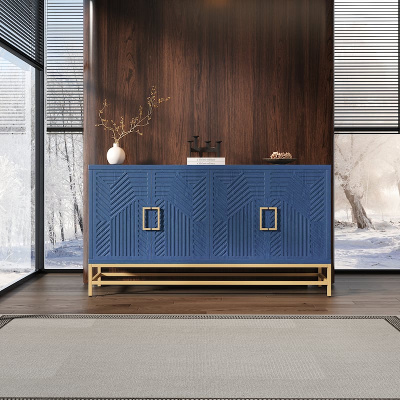 Rectangular Sideboard Entryway Cabinet with Adjustable Shelves & Metal Leg, Buffet Cabinet Console Table for Kitchen Living Room