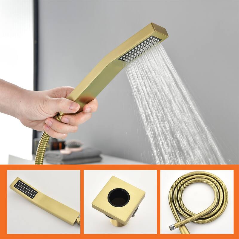 Deck Mount Waterfall Tub Faucet With Hand Shower Brass Roman Bathtub Faucet Modern Tub Filler With Handheld Showe