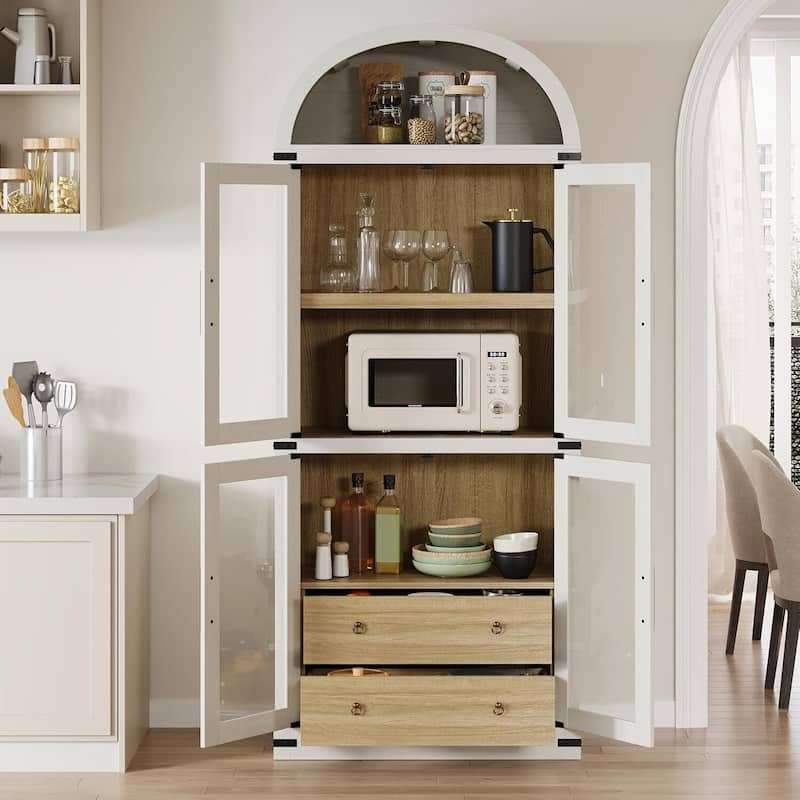 71.4 in Tall Arched Bookshelf with Doors and Drawers - N/A