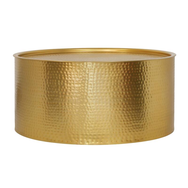 Pasargad Home Luma Round Modern Hand-Forged Gold Coffee Table - W34.5" x D34.5" x H16" - Gold