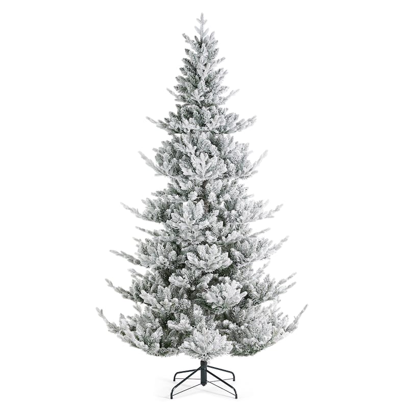 Glitzhome 7.5ft/9ft Pre-Lit Flocked Upward Slim Fir Artificial Christmas Tree with Remote Control