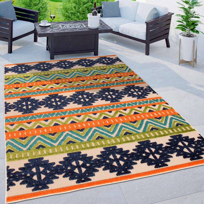 World Rug Gallery Contemporary Geometric Bohemian Indoor/Outdoor Area Rug - 5' x 7' - Multi