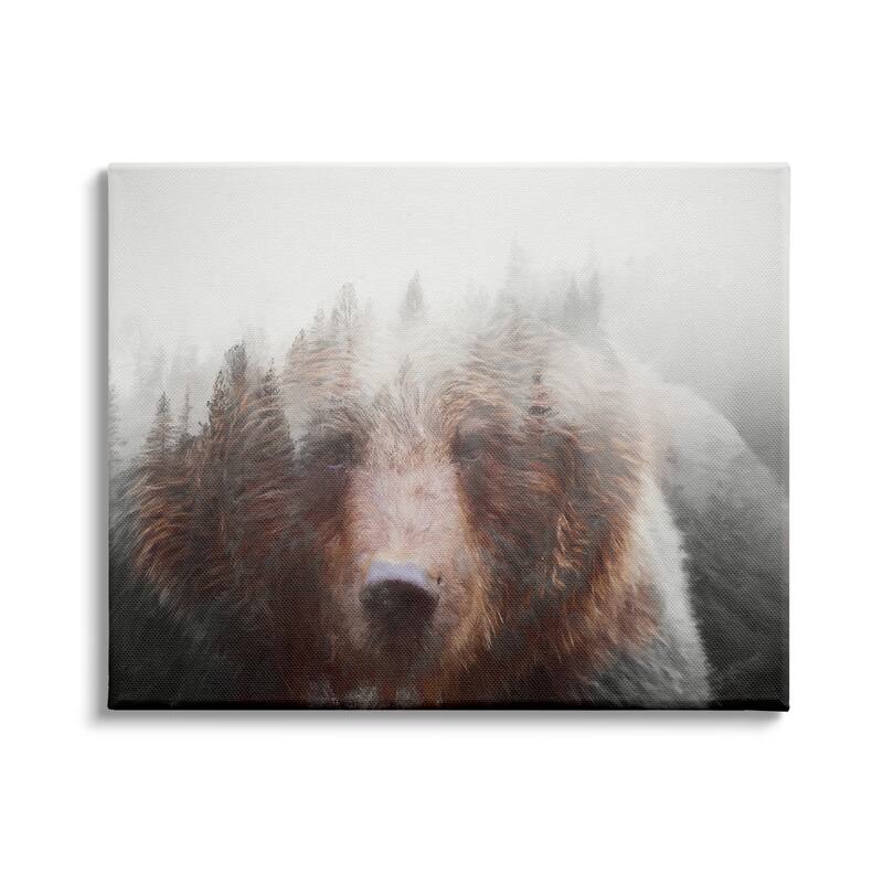 Stupell Abstract Wildlife Brown Bear Foggy Weather Forest Canvas Wall Art - White - 30 x 24