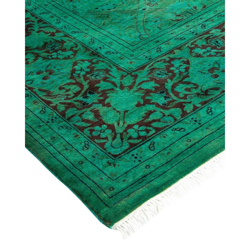 Overton Hand Knotted Wool Vintage Inspired Modern Contemporary Overdyed Green Area Rug - 8' 1" x 10' 2"