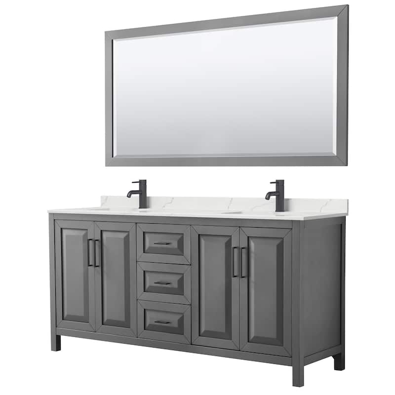 Wyndham Collection WCV252572D-QTZ-UNSM70 Daria 72" Free Standing - Dark Gray / Giotto Quartz Top / Matte Black