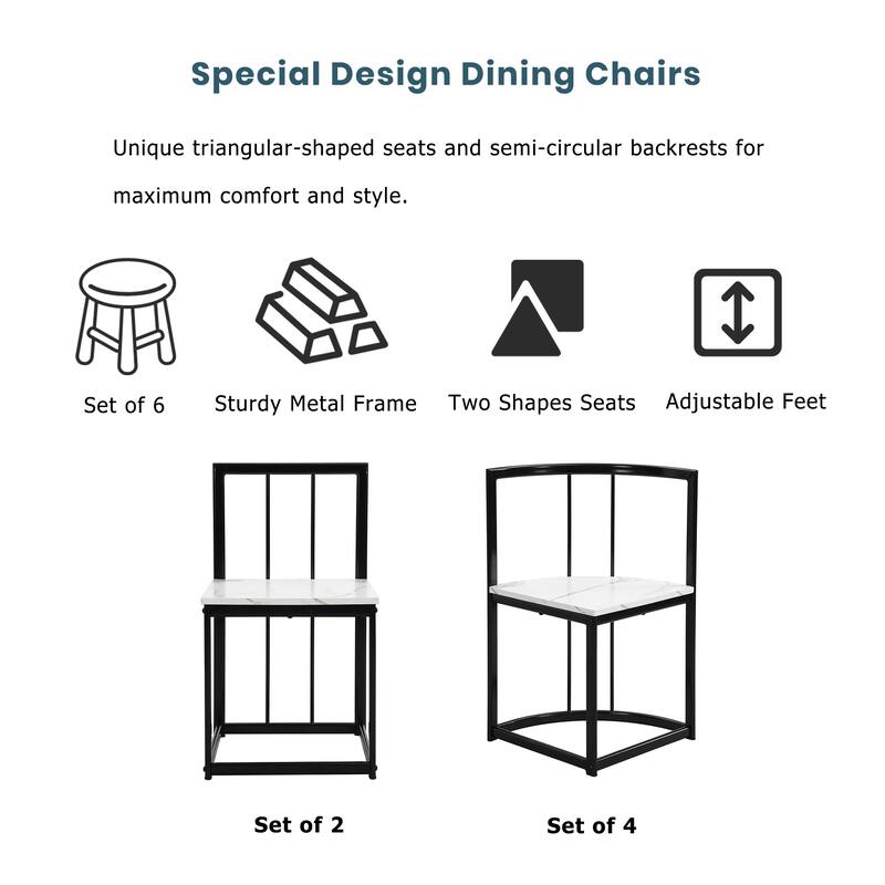 7-Piece Compact Dining Set for 6 with Faux Marble Table and Stylish Metal Frame Chairs, 55-Inch