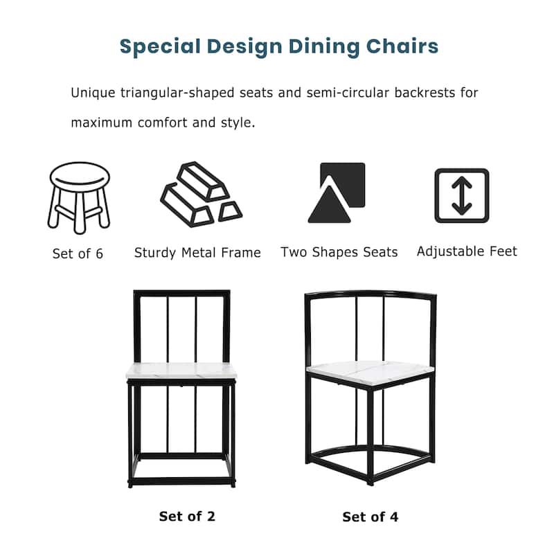 Modern 7-Piece Dining Set with Faux Marble 55" Compact Table and 6 Triangular Chairs for Small Spaces and Dining Room