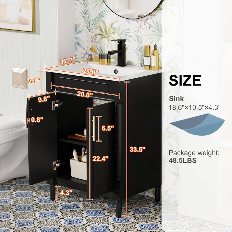24"/30"/36" Retro Bathroom Vanity W/ Drop in Sink Combo Cabinet Set