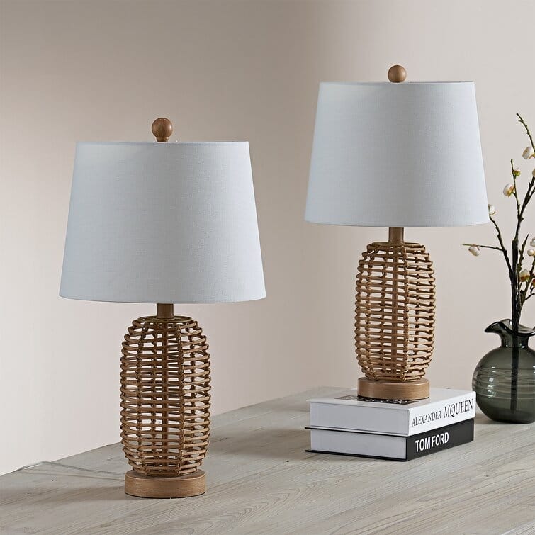 21" Bedside Natural Rattan Table Lamp Set (Set Of 2) - 12*12*21