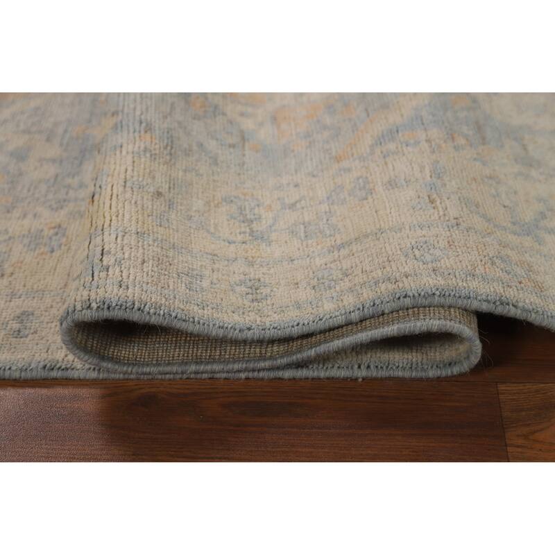 Vegetable Dye Floral Oushak Turkish Area Rug Blue Handmade Wool Carpet - 5'0"x 7'11"
