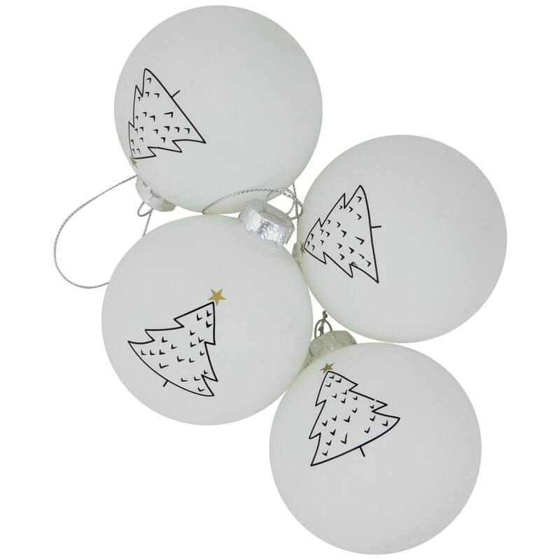 Matte Christmas Tree Glass Ball Ornaments - 3" - White - 4ct