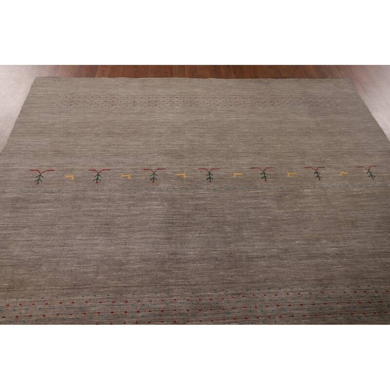 Brown Gabbeh Area Rug Handmade Oriental Wool Carpet - 6'8"x 9'9"