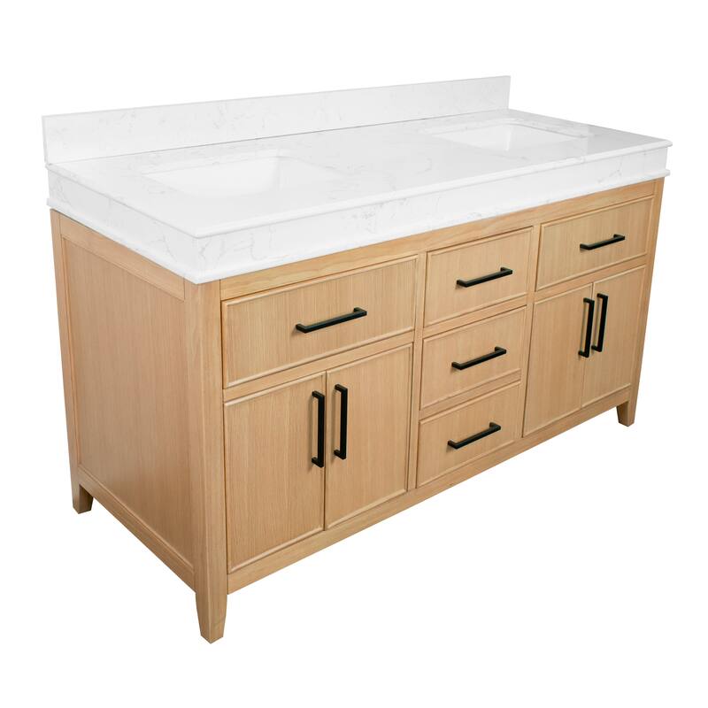 KitchenBathCollection Kensington 60" Double Bathroom Vanity with Engineered Marble Top
