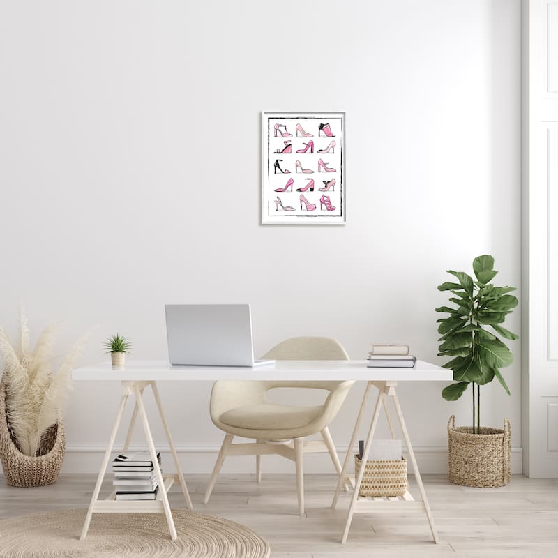 Stupell Pink Heels Lined Up Women's Glam Shoes Framed Wall Art
