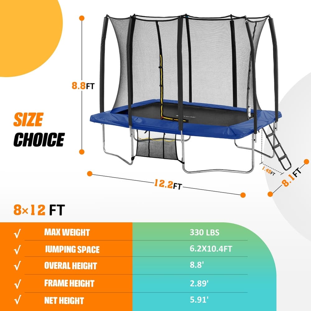 Exacme 7X10 8X12 9X14 Foot Rectangle Trampoline for Kids, Double Enclosure Openings, Small Outdoor Rectangular Trampoline