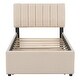 preview thumbnail 5 of 16, Teddy Fleece Twin Size Upholstered Platform Bed with Trundle, Beige